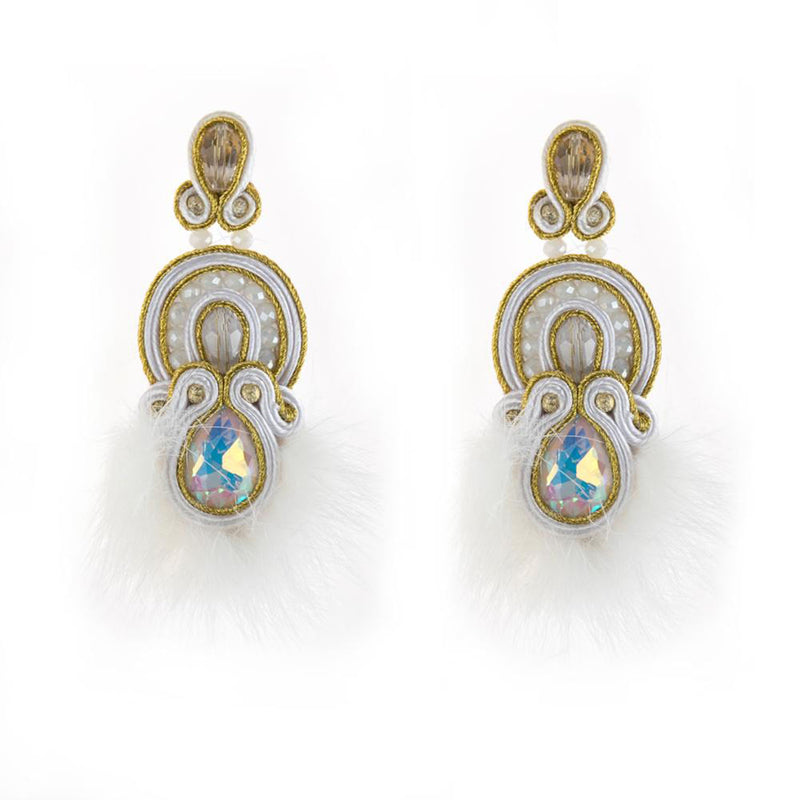Ethnic Style Soutache Leather Jewelry for Ladies Tassel Earrings-White Color