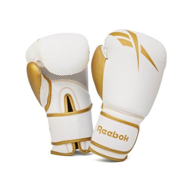 Image of Reebok Boxing Gloves - White and Gold - 14oz