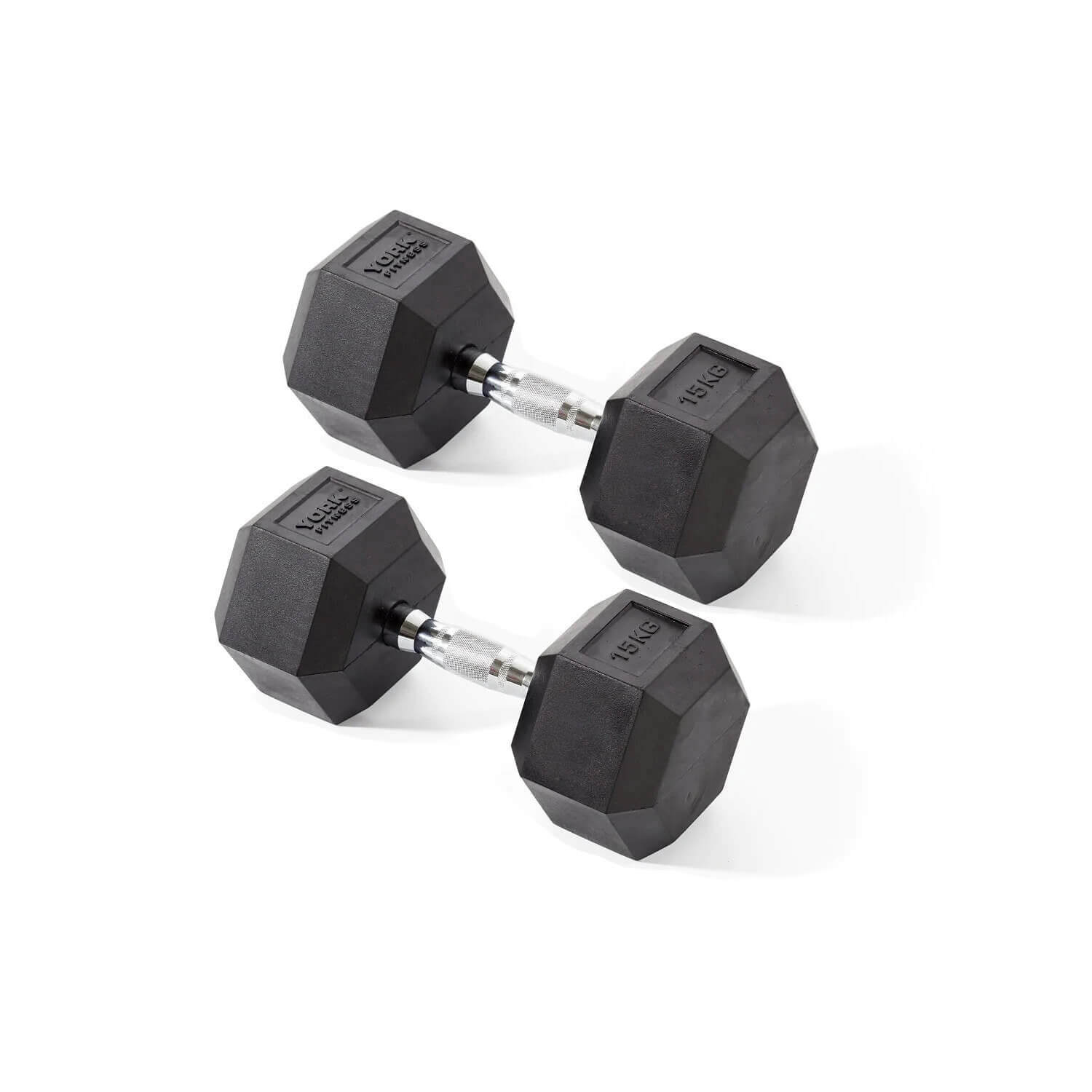 York Fitness Rubber Hex Dumbbells 2 x 15kg