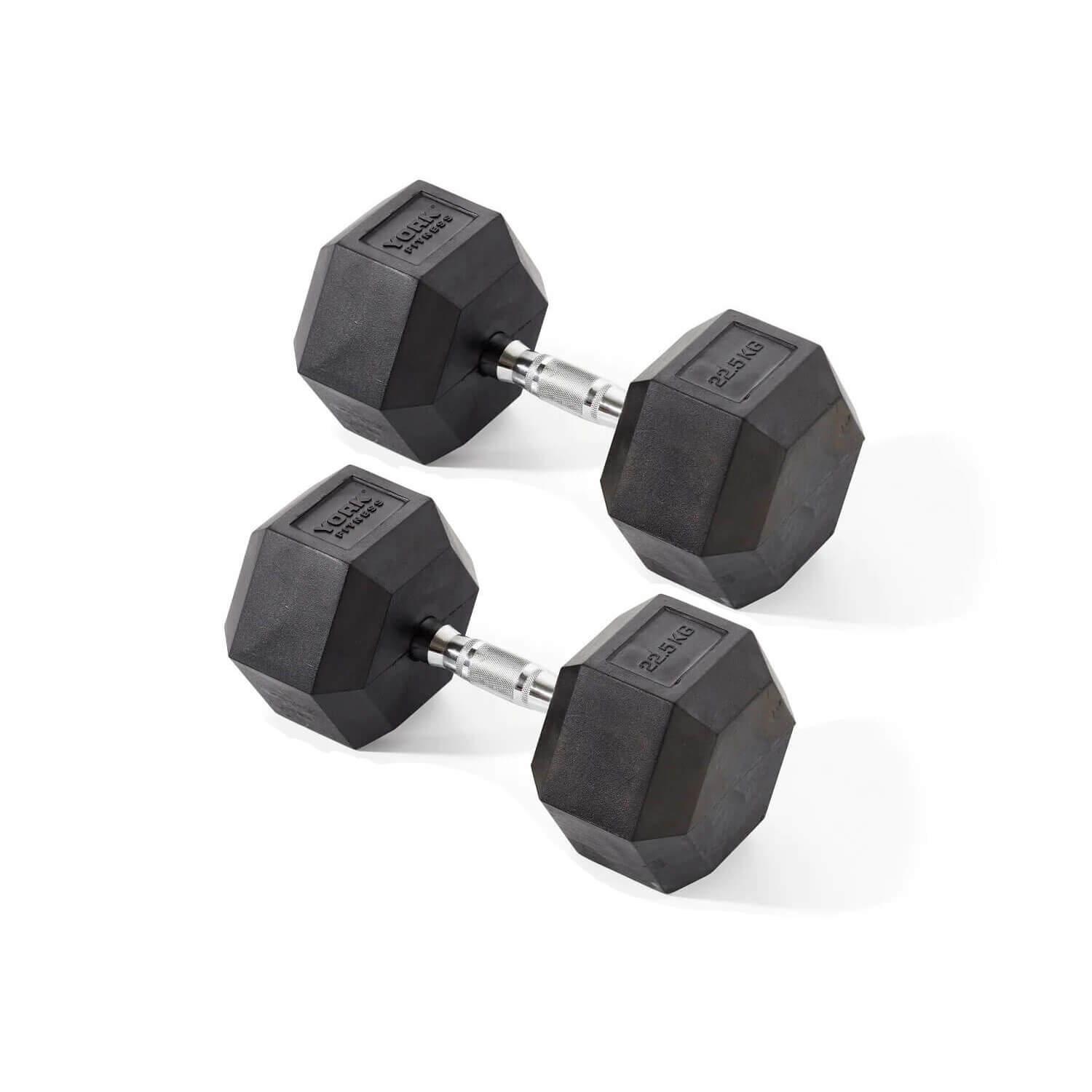 York Fitness Rubber Hex Dumbbells 2 x 22.5kg