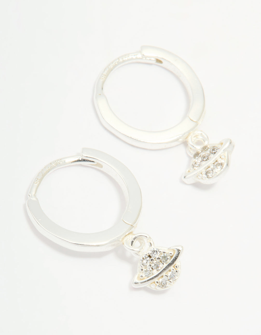 Sterling Silver Cubic Zirconia Planet Huggie Earrings