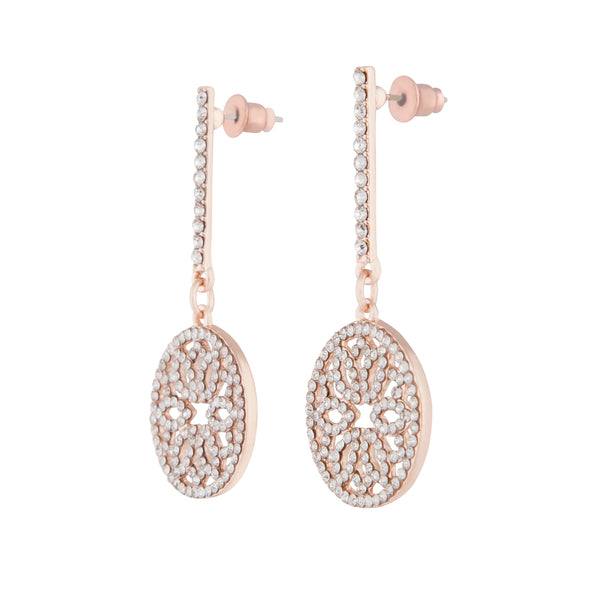 Rose Gold Round Diamante Detail Drop Earrings - Lovisa
