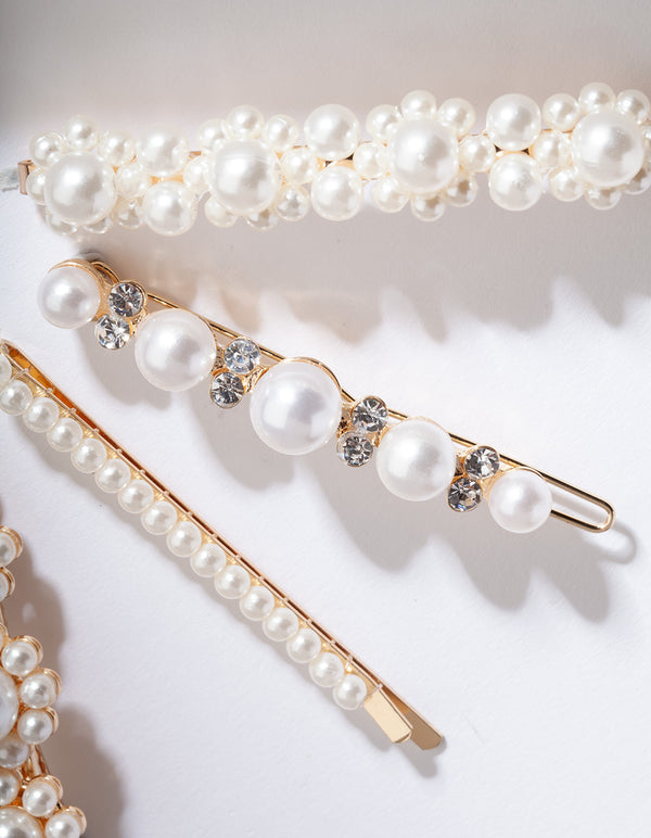Gold Multi Pearl Diamante Hair Clip Pack – Lovisa