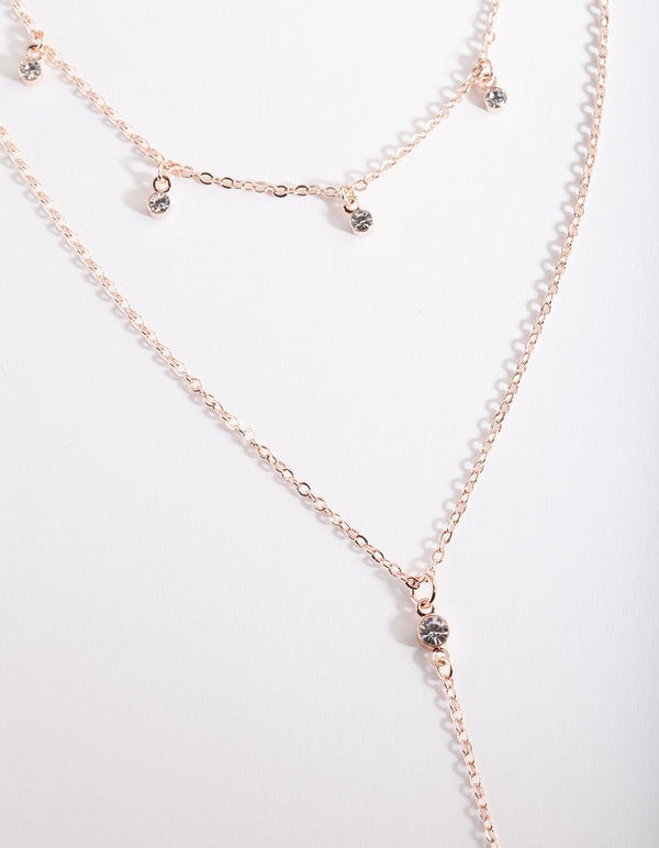 Rose Gold Diamante Layered Necklace - Lovisa