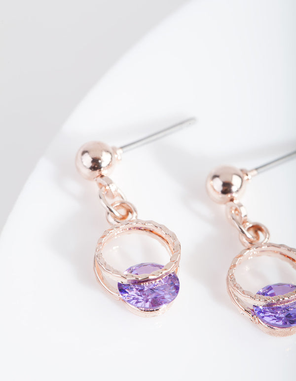 Rose Gold Purple Floating Crystal Earrings - Lovisa