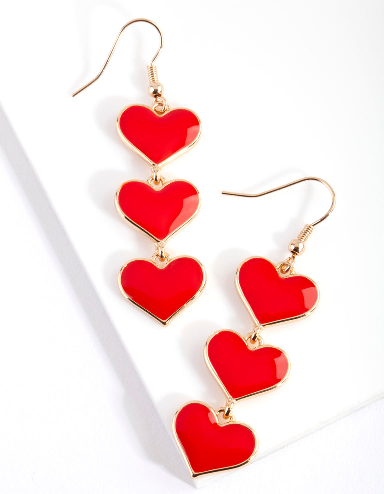 Gold Triple Enamel Heart Earring - Lovisa