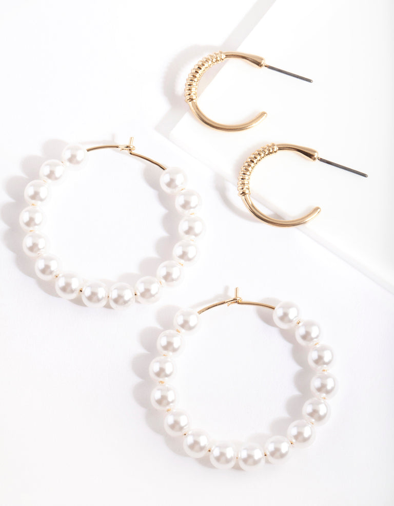 Gold Textured Pearl Hoop Earring 2 Pack – Lovisa