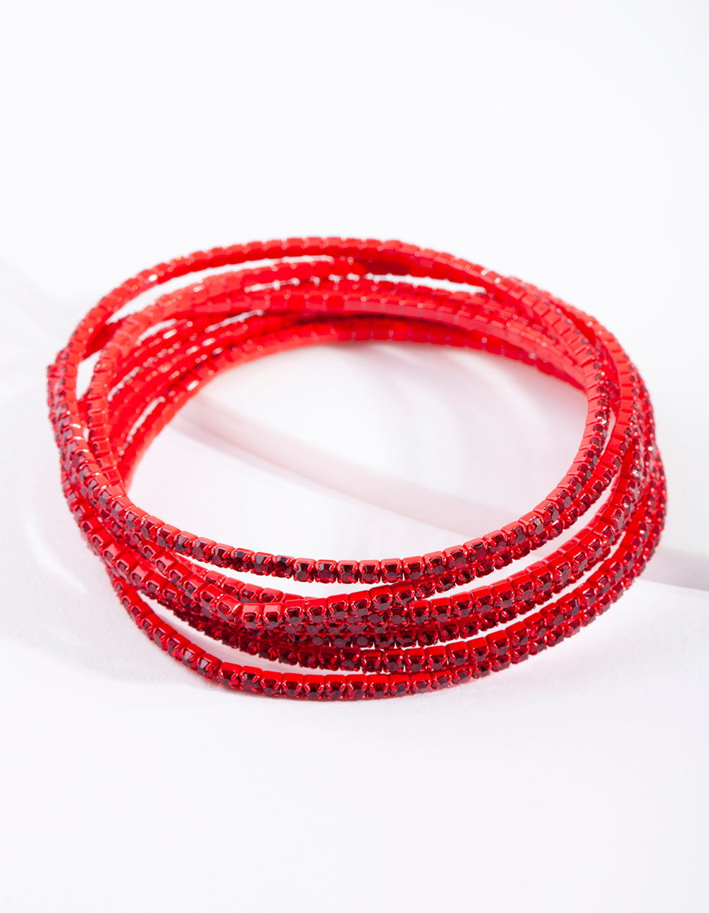 Red Diamante Stretch Bracelet 6 Pack 