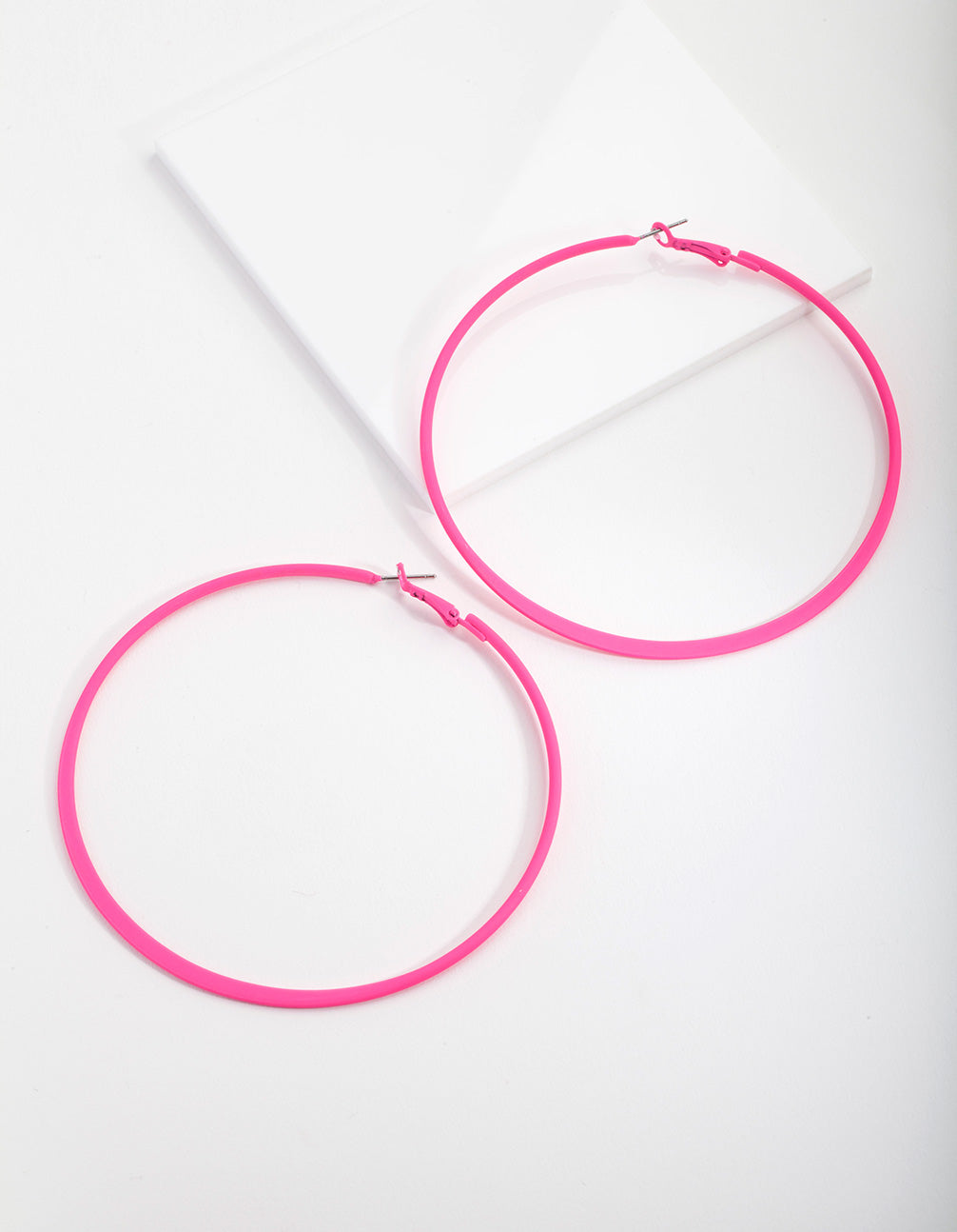 9cm Neon Pink Flat Edge Hoop Earrings 