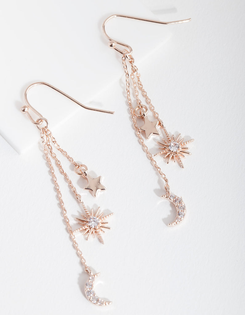 Rose Gold Star Moon Drop Earrings - Lovisa