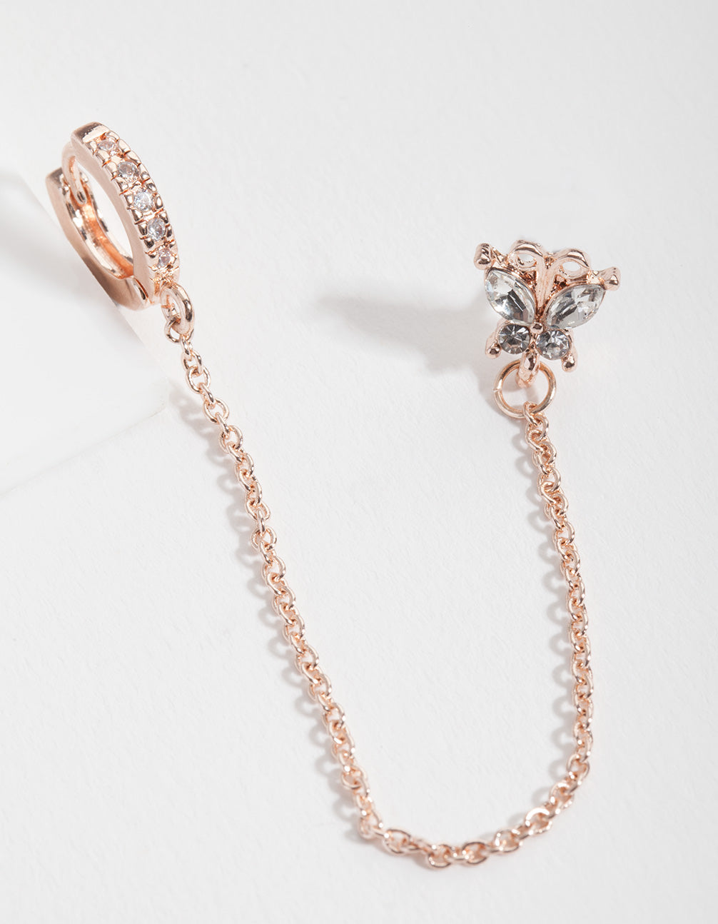 Rose Gold Small Butterfly Chain Huggie 