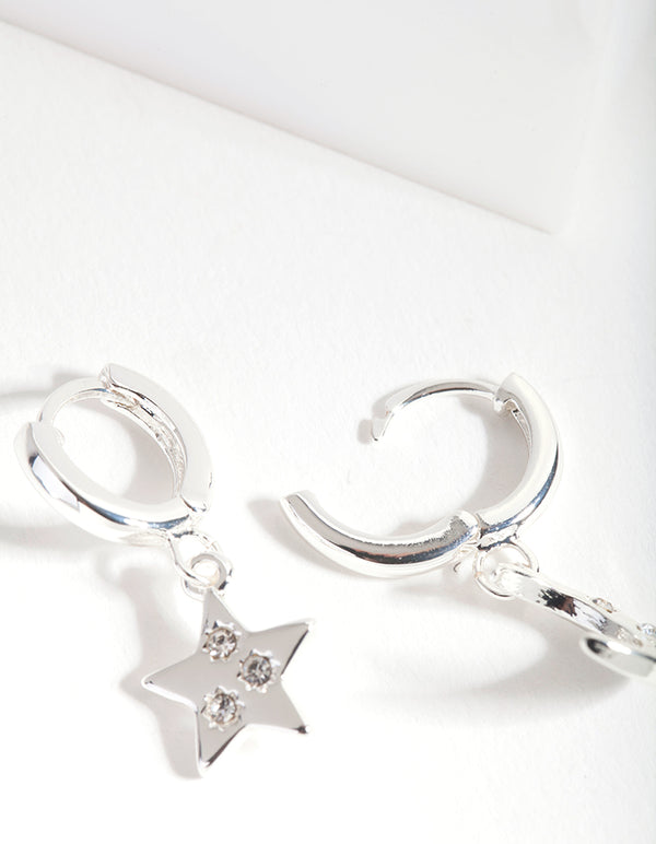 Silver Star Moon Huggie Earrings - Lovisa