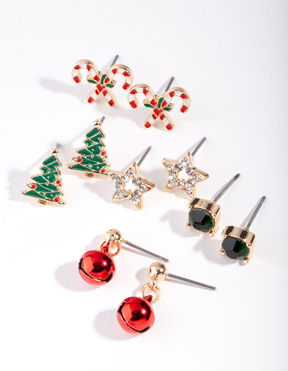 Gold Christmas Tree Stud Earring 5 Pack Lovisa