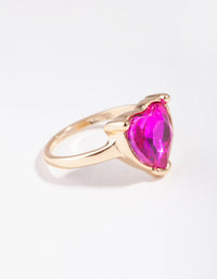 Gold Diamante Pink Heart Ring - link has visual effect only