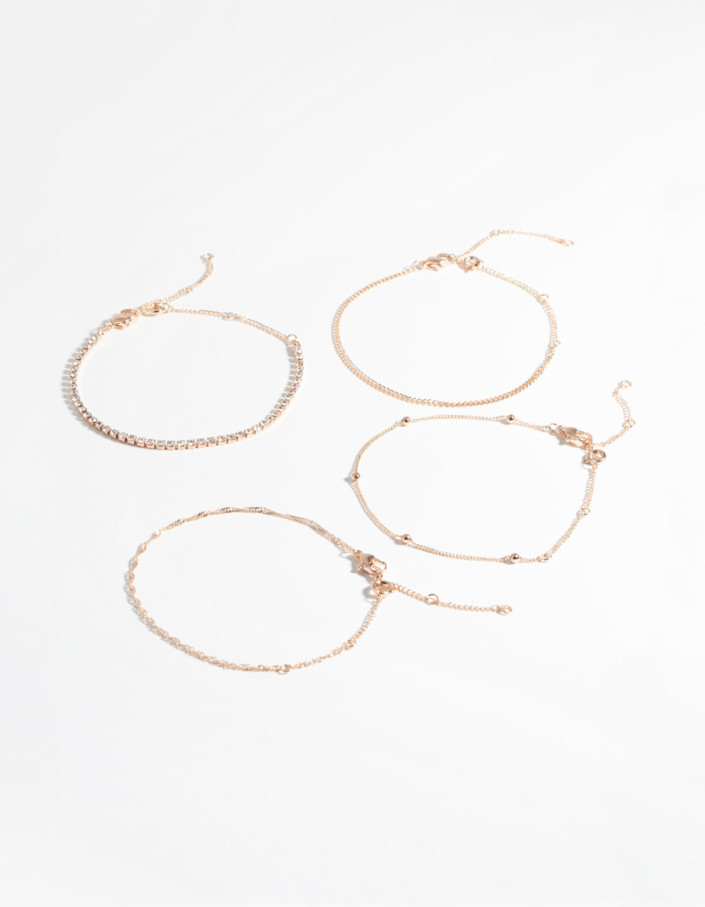 Lovisa Rose Gold Diamante Twist Bracelet & Anklet 4-Pack Set