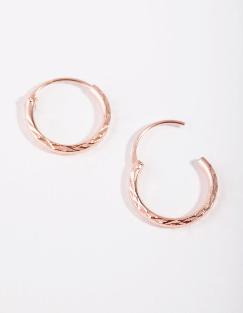 Rose Gold Sterling Silver 12mm Diamond Cut Hoop Earrings – Lovisa
