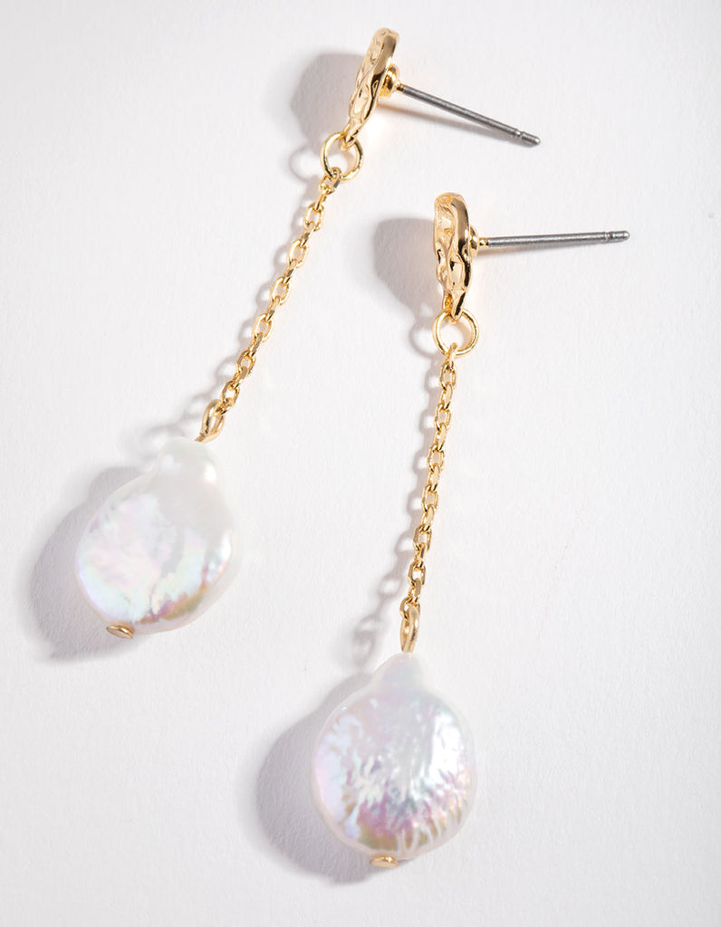Real Gold Plated Chain & Freshwater Pearl Drop Earrings - Lovisa