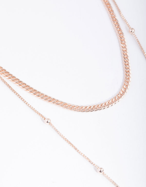 Rose Gold Fine Y-Chain 2-Row Necklace - Lovisa