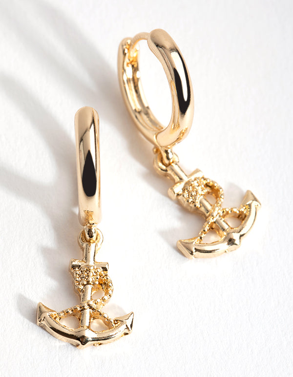 Gold Mini Anchor Huggie Earrings - Lovisa