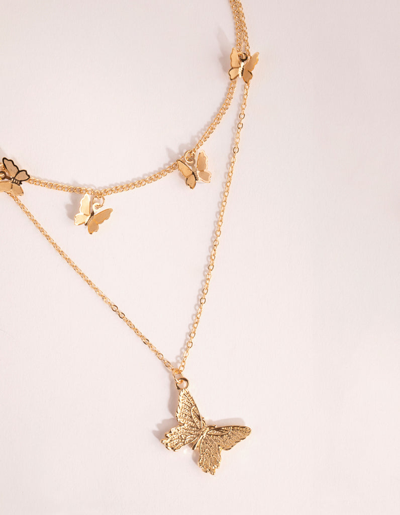 Gold Multi Butterfly Layered Necklace - Lovisa