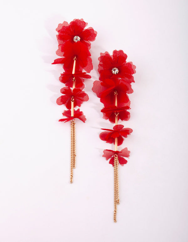 Red Flower Chain Earrings - Lovisa