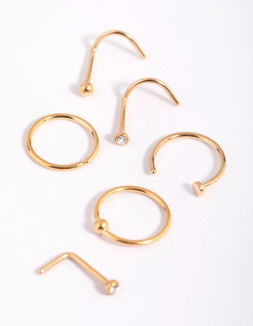 Lovisa Gold-Plated Titanium Nose Stud 6-Pack, Size: 20G/0.8