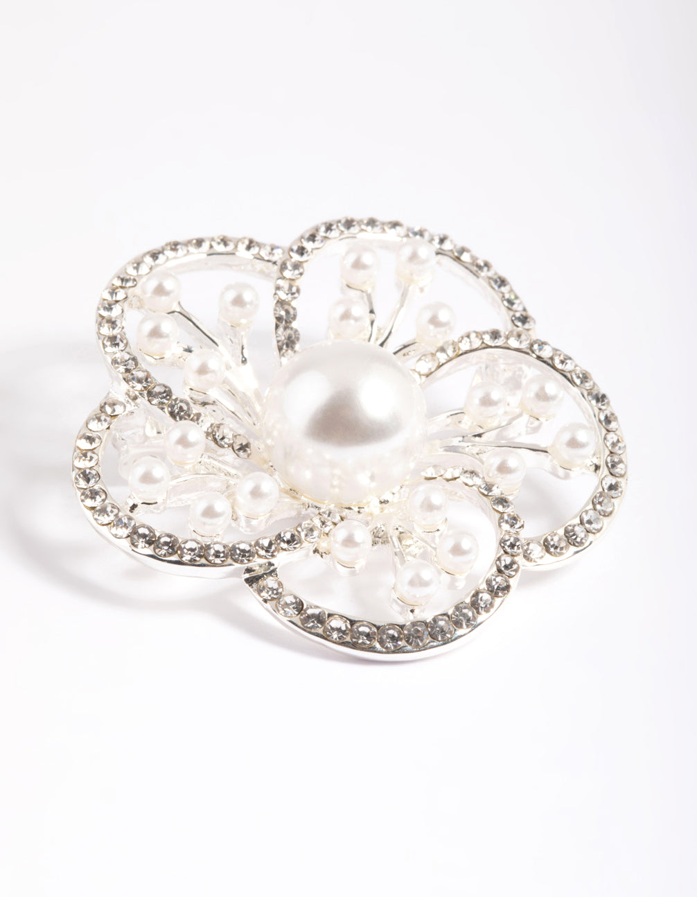 Lovisa Silver Diamante Pearl Flower Brooch