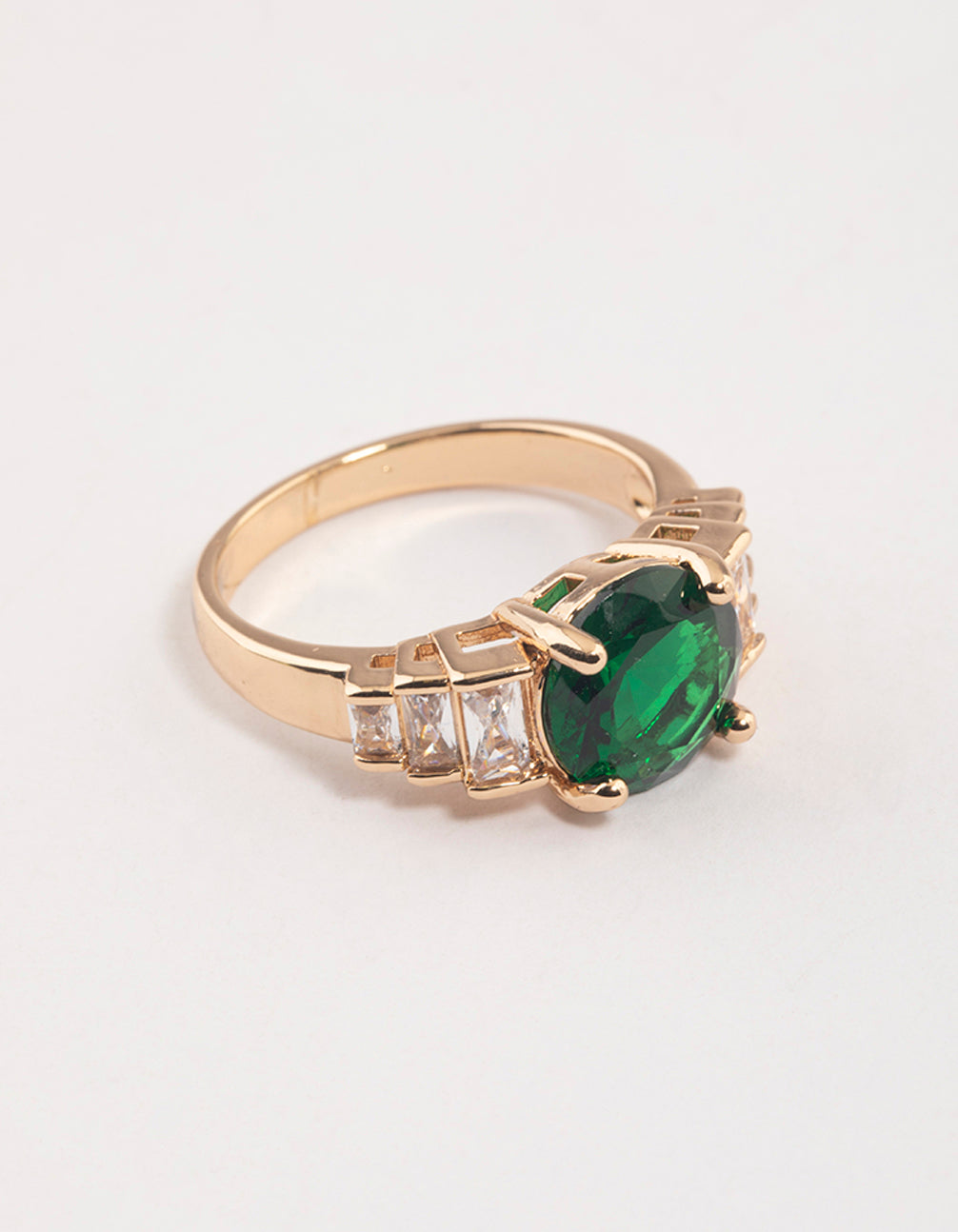 Lovisa Gold & Emerald Green Round Baguette Ring, Size: Medium/Large