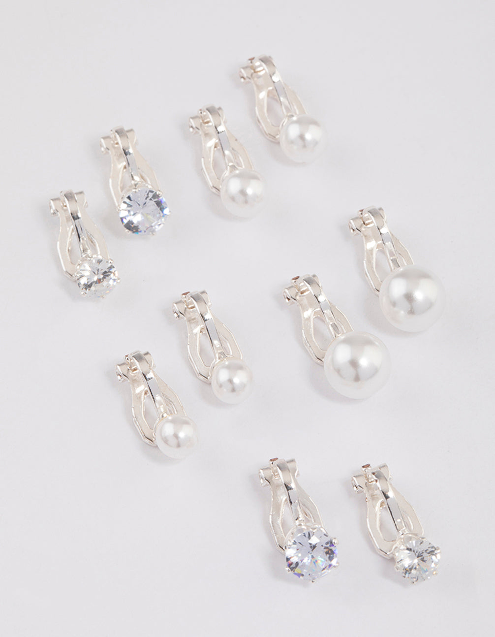 Lovisa Silver Pearl & Diamante Clip On Earrings 5-Pack
