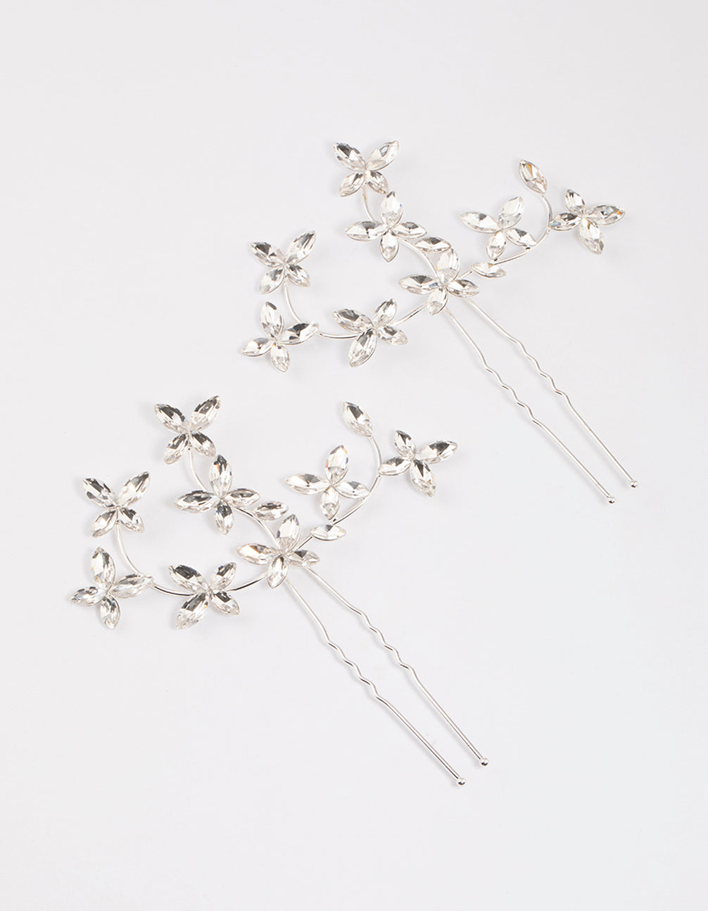 Lovisa Silver Flower Leaf Diamante Hair Pin Pack