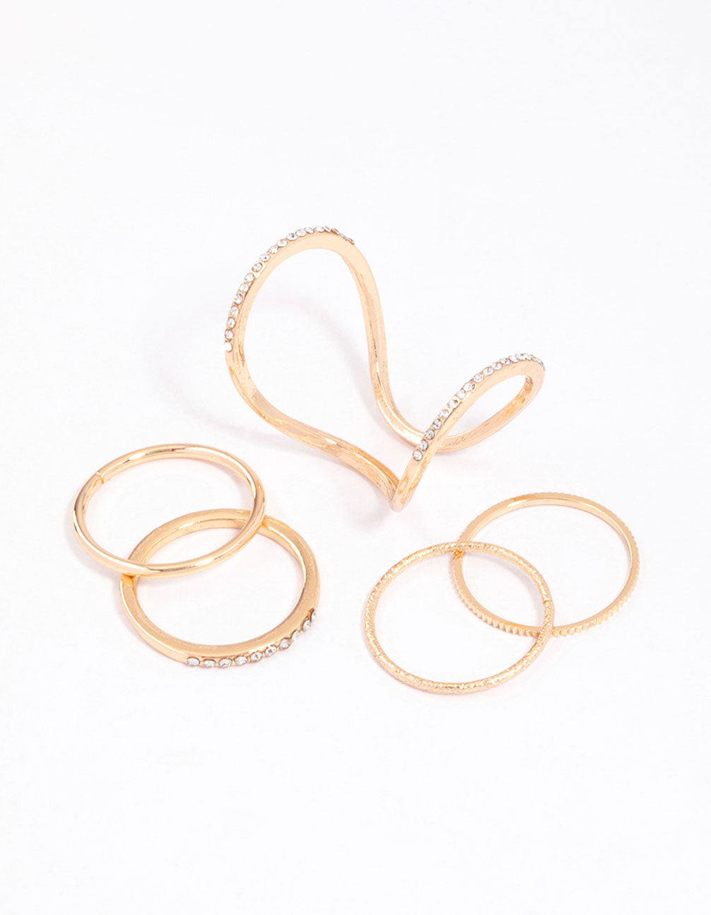 Lovisa Gold Fine Diamante Double Ring Pack, Size: Small/Medium