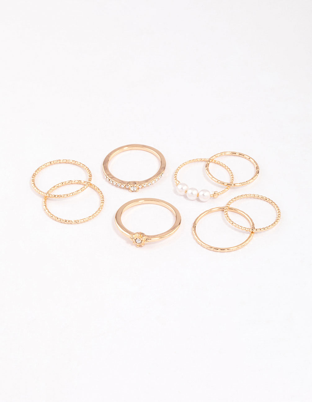 Lovisa Gold Fine Diamante Cut Pearl Ring Pack, Size: Small/Medium