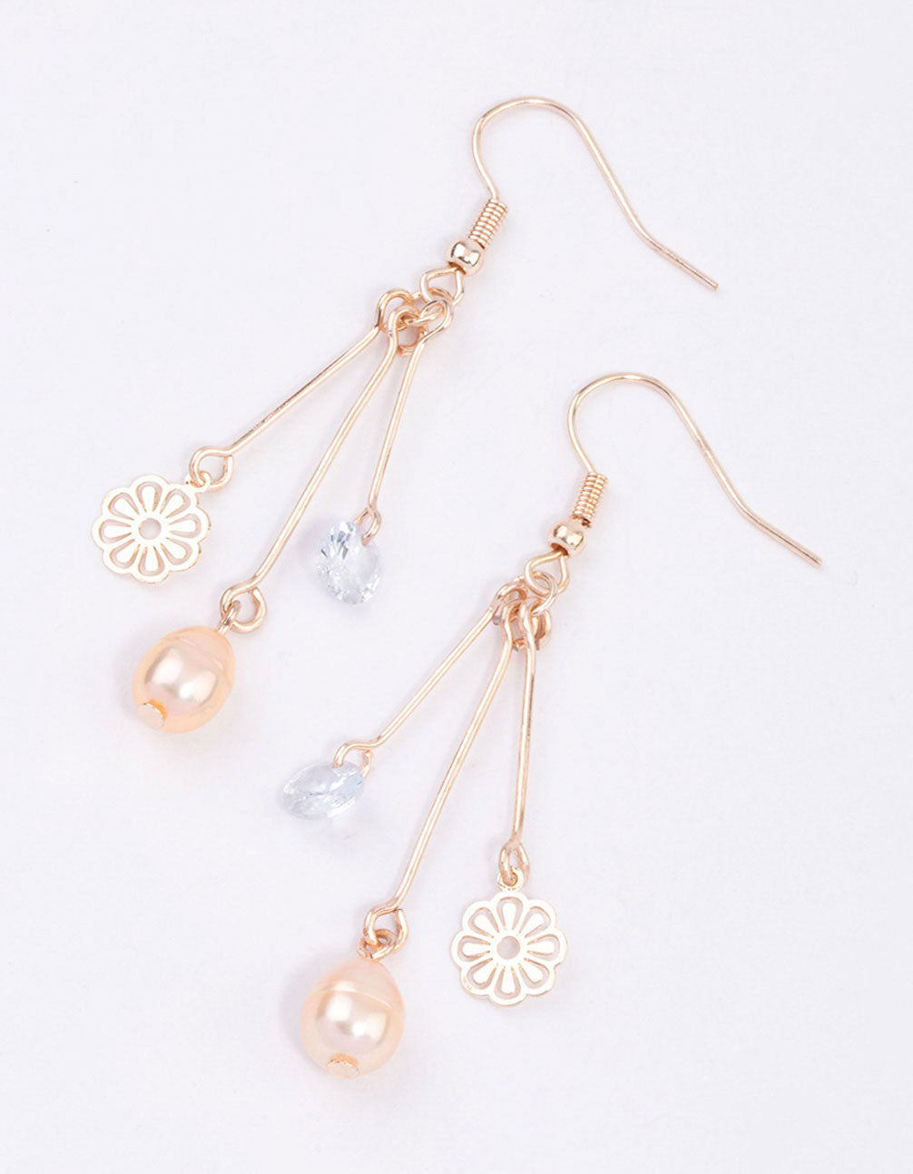 Lovisa Rose Gold Stack Freshwater Pearl & Flower Drop Earrings