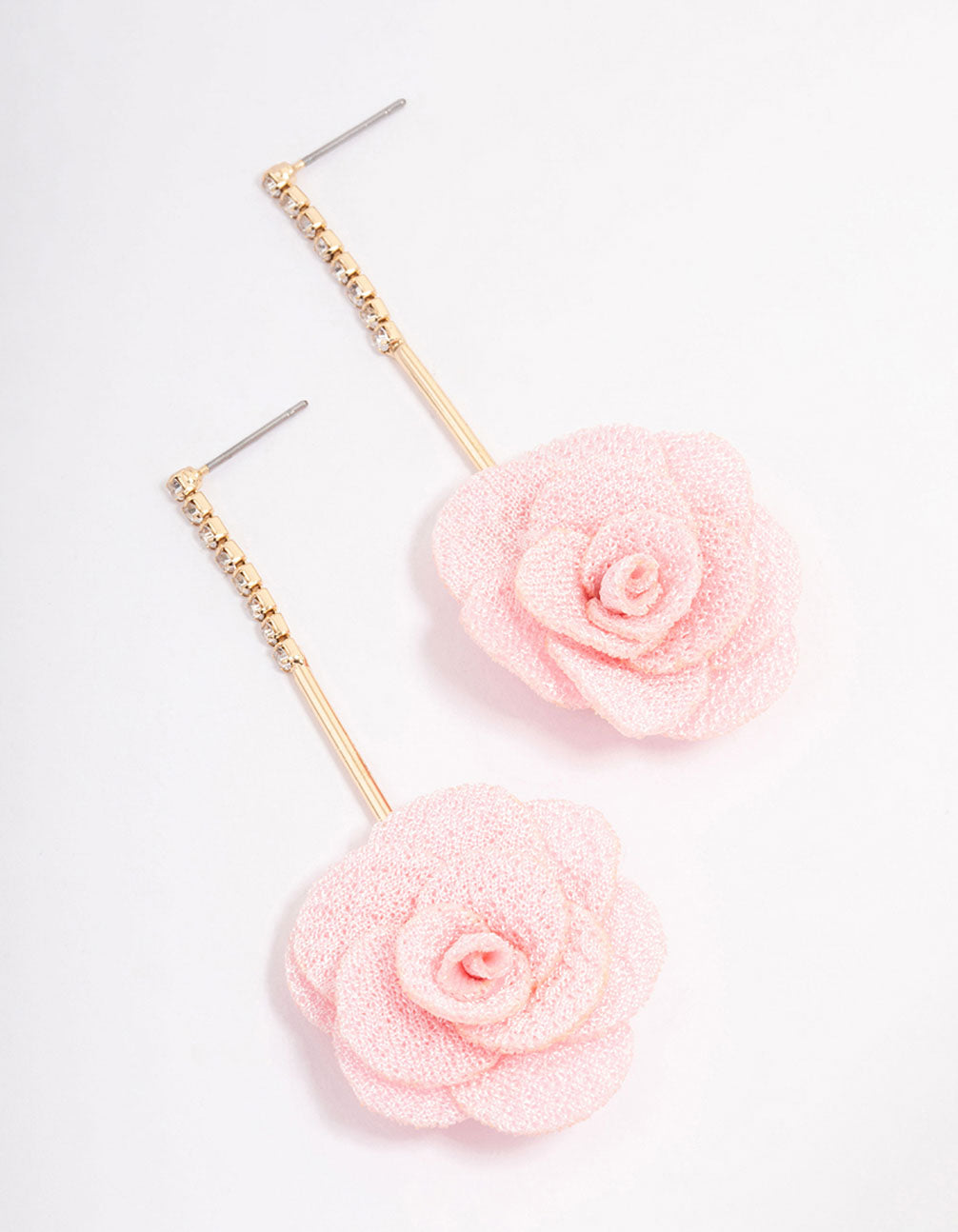 Lovisa Pink Diamante Fabric Flower Drop Earrings