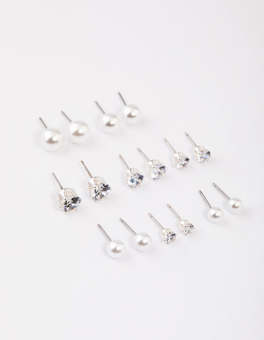 Lovisa Silver Graduating Diamante & Pearl Earrings 8-Pack