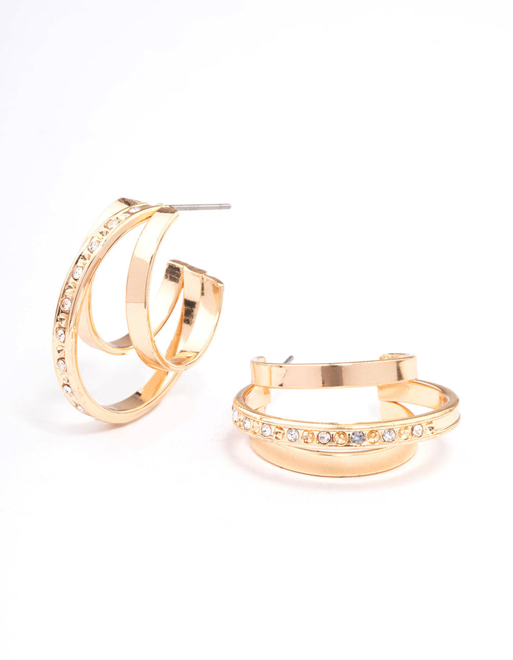 Lovisa Gold Diamante & Plain Triple Hoop Earrings