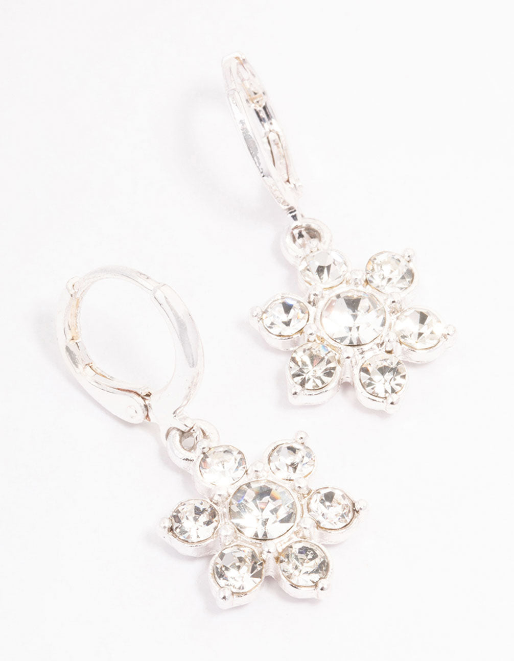 Lovisa Silver Diamante Flower Drop Huggie Earrings