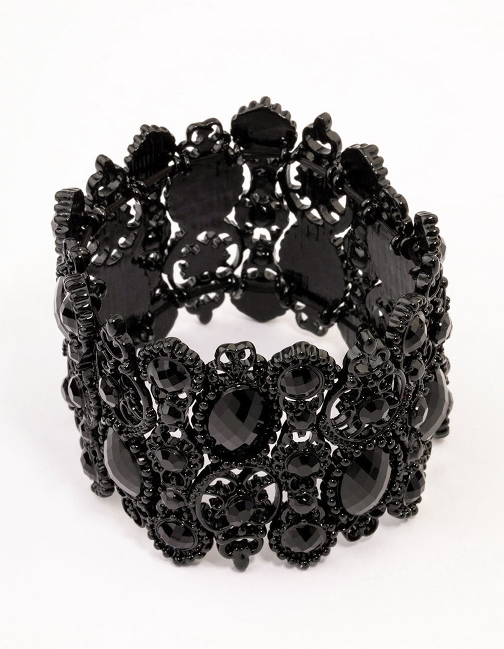Lovisa Black Lace Pattern & Diamante Stretch Bracelet