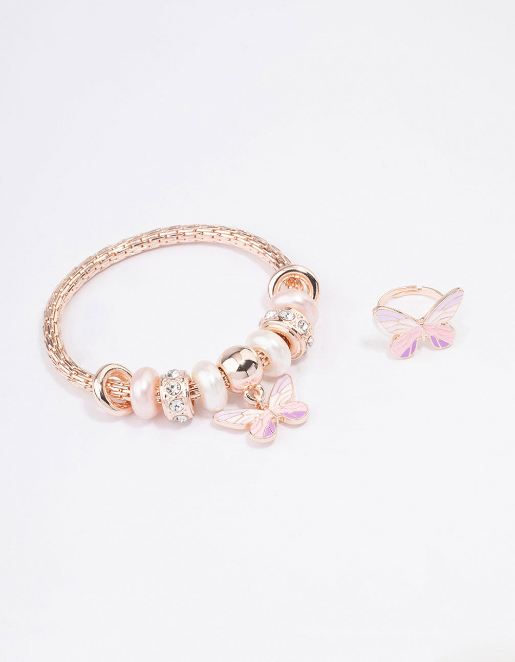 Lovisa Kids Rose Gold Stretch Glitter Butterfly Bracelet & Ring Set