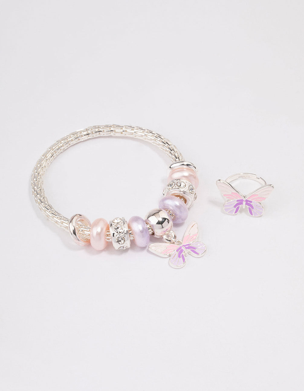 Lovisa Kids Silver Stretch Glitter Butterfly Bracelet & Ring Set