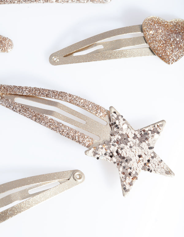 Kids Gold Glitter Star Hair Clip Pack - Lovisa