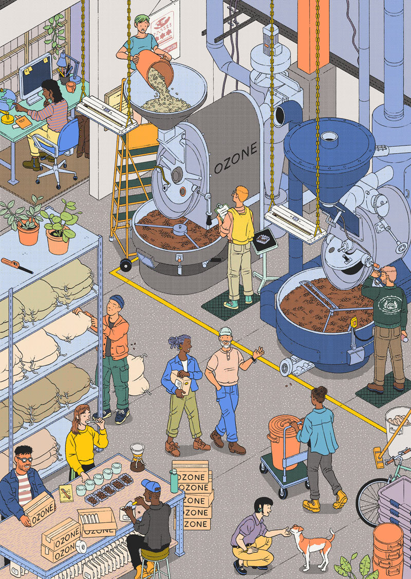 A visualisation of the Ozone roastery by Ilya Milstein