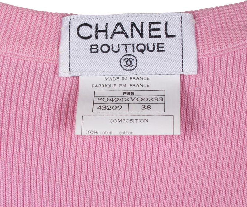 Chanel Pink Knit CC Logo Bust T Shirt Top V neck 95  Tokyo Roses Vintage