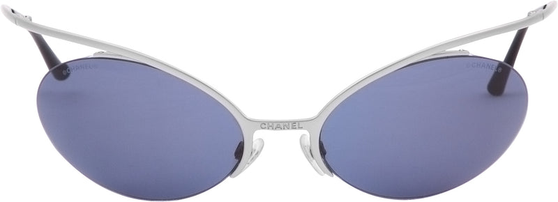 Chanel Blue Tinted Sunglasses with Silver Futuristic Frame, SS00