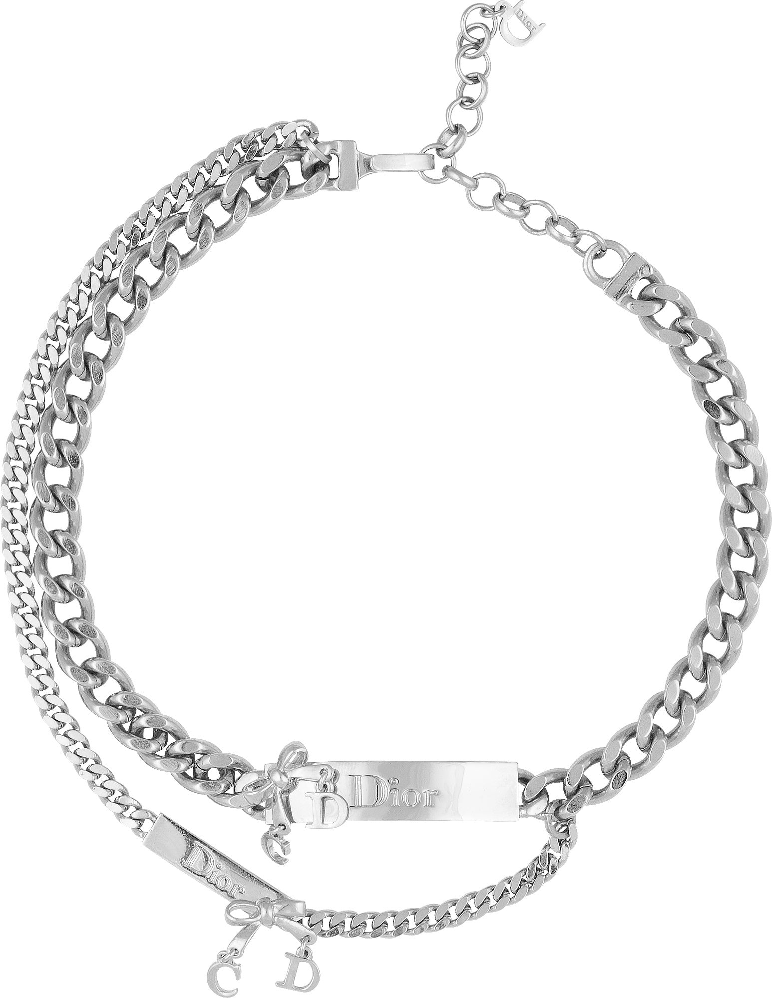 Christian Dior Double Chain Plate Choker Necklace | EL CYCER