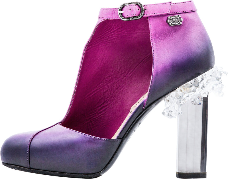 CHANEL Purple Ombre Leather Bootie Shoes with Crystal Heel sz41 at 1stDibs   chanel crystal shoes chanel purple heels purple chanel shoes