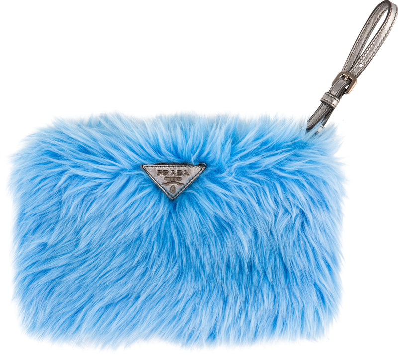 Prada Faux Fur Blue Mini Clutch Bag | EL CYCER