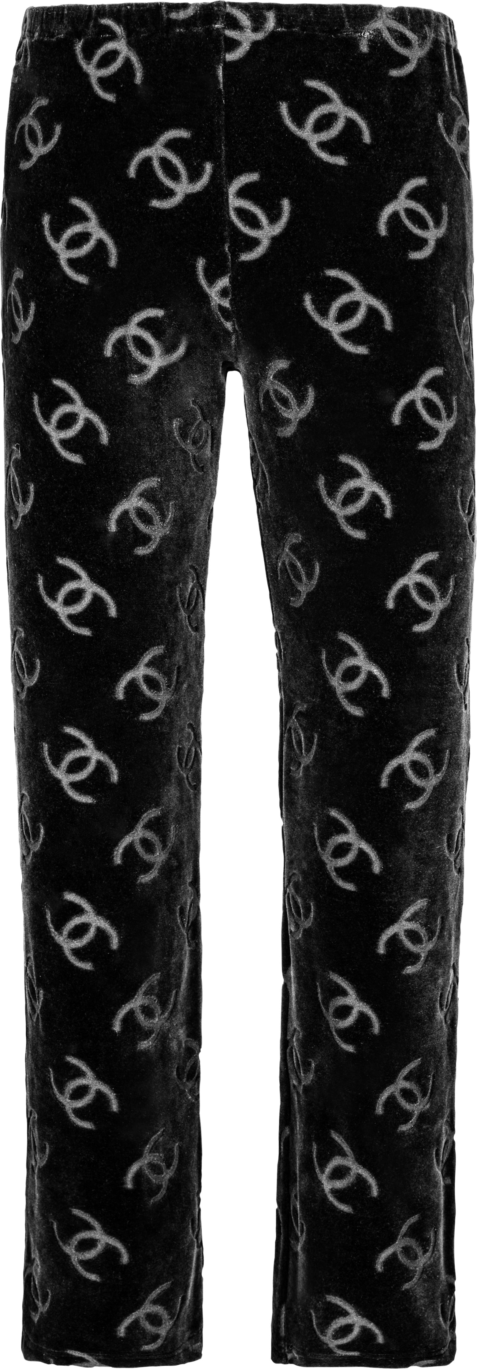 Image of Chanel Black Velour Logo Spring 1996 Pants