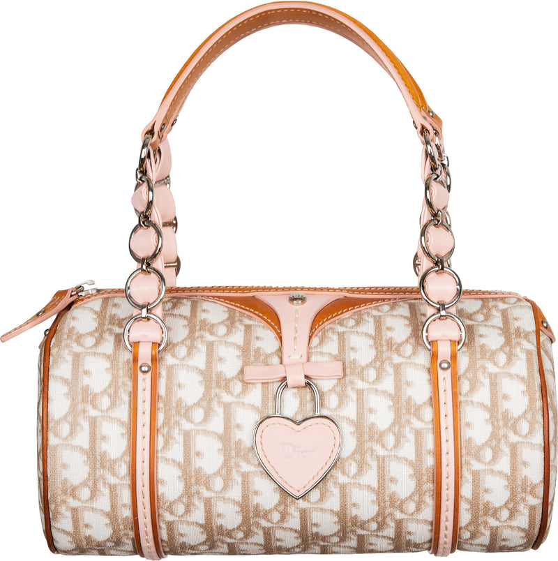 CHRISTIAN DIOR BEIGE & PINK ROMANTIQUE MINI BARREL BAG