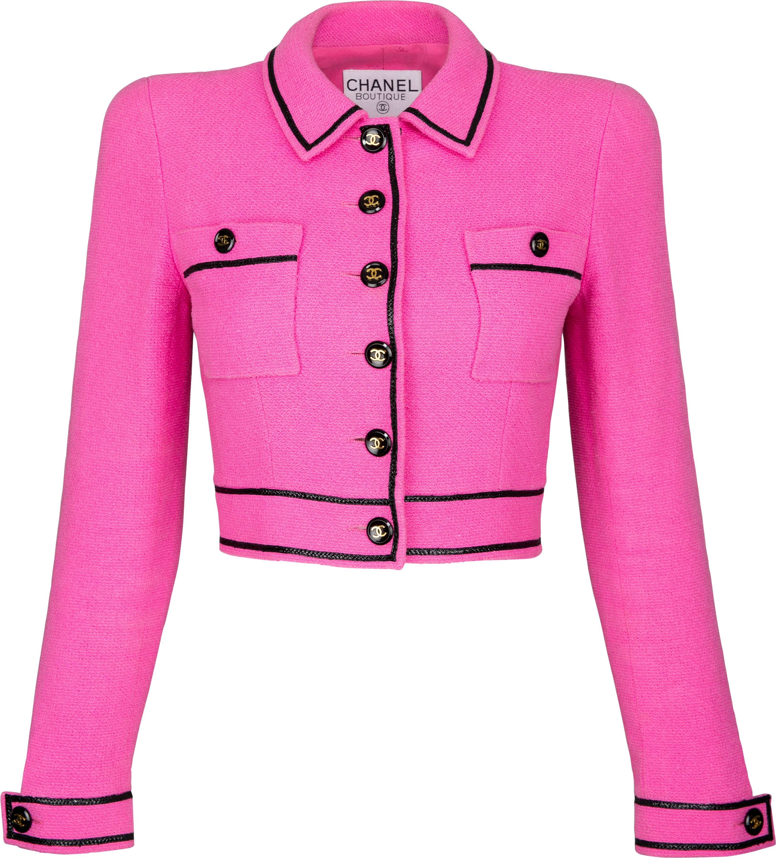 Image of Chanel Spring 1995 Runway Tweed Cropped Pink Blazer